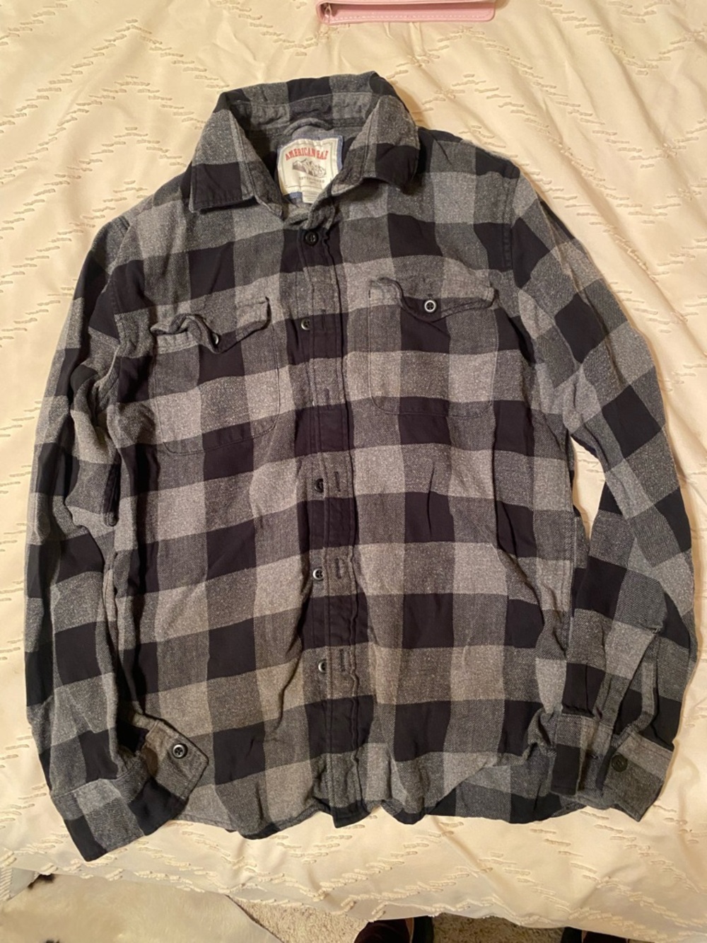 American Eagle Black and Gray Plaid Flannel Shirt
